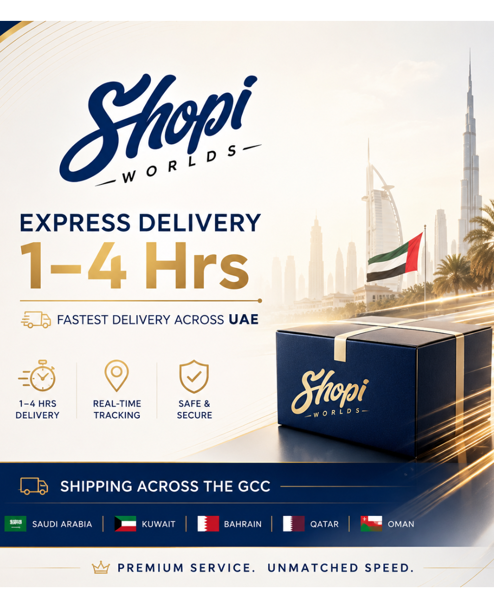 Advertisement for a delivery service with a white car and promotional text on a white background.